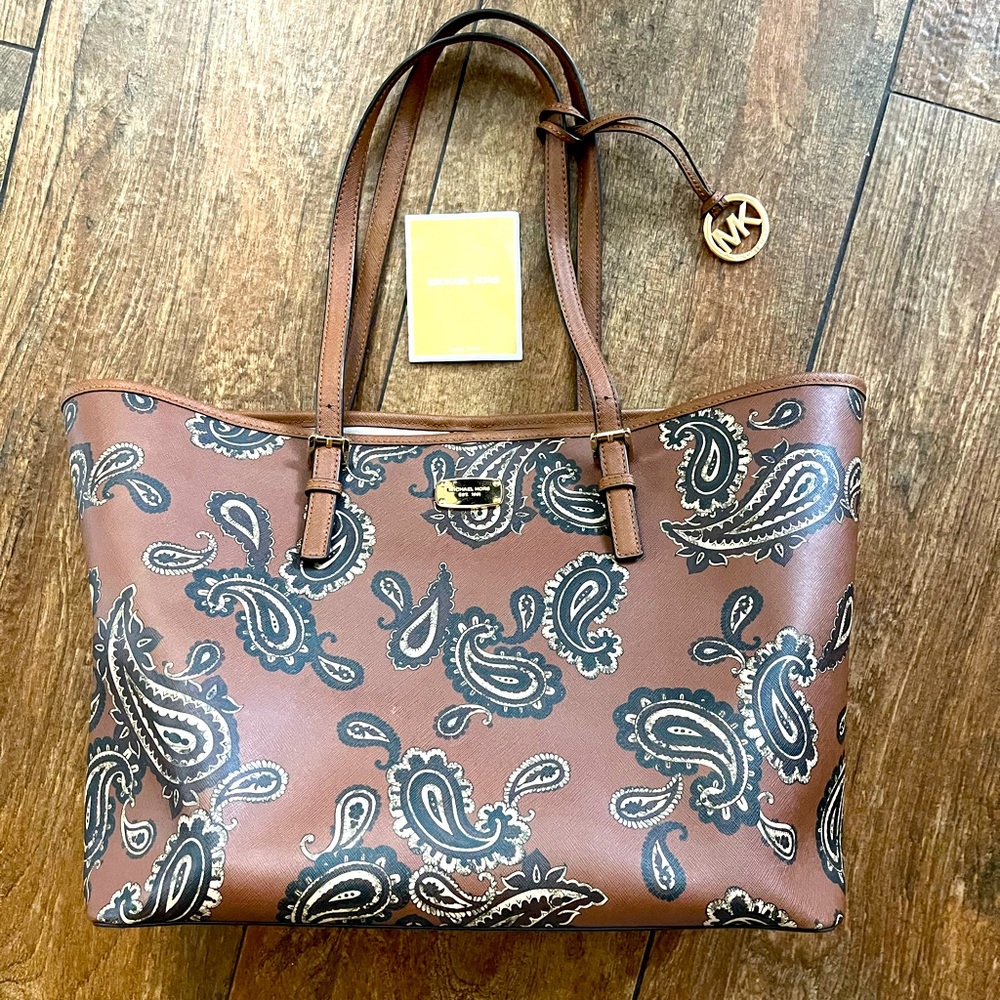 Michael Kors Tan and Black Paisley Tote